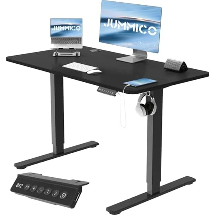 JUMMICO Höhenverstellbarer Schreibtisch Höhenverstellbar Elektrisch, Ergonomischer Steh-Sitz Tisch Stehpult Verstellbarer Computertisch,Stehschreibtisch Bürotisch Standing Desk,100x60 cm, Schwarz – Bild 1
