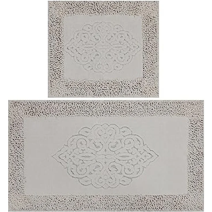 Badteppich Set 2-teilig beige rechteckig – Bild 2