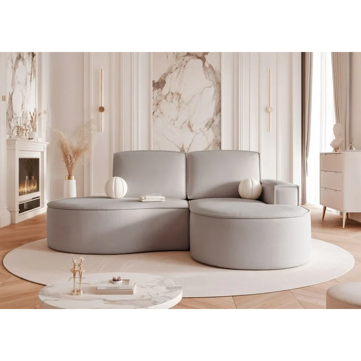 Ecksofa Designersofa Sofa ARLET in Stoff Riviera Hellgrau Ottomane Rechts – Bild 1