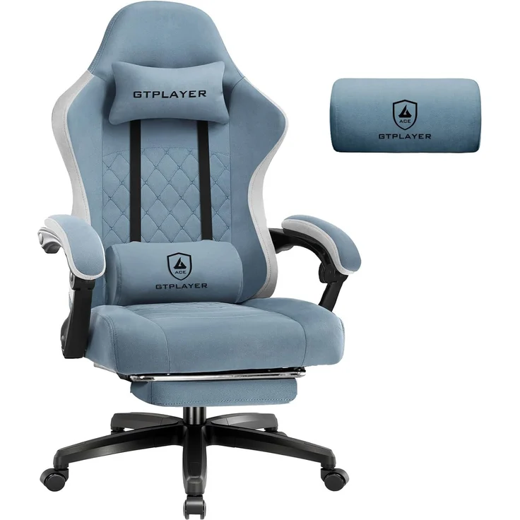 GTPLAYER Gaming Stuhl Stoff, Gaming Sessel mit Taschenfederkissen, ergonomischer Drehstuhl, Gamer Stuhl mit Fußstütze150 kg Belastbarkeit, hellblau – Bild 1