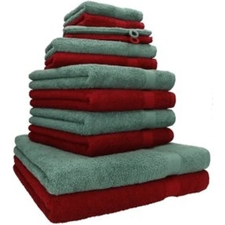 Betz Handtuch Set 12-tlg. Handtuch Set PREMIUM Farbe rubinrot/tannengrün, 100% Baumwolle, (12-tlg) – Bild 6