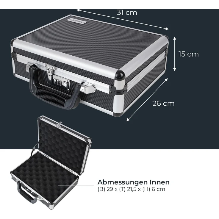 HMF Aufbewahrungsbox Transportkoffer mit Noppenschaumstoff im Deckel und Boden, Universalkoffer mit Zahlenschloss, 31 x 26 x 11 cm – Bild 5