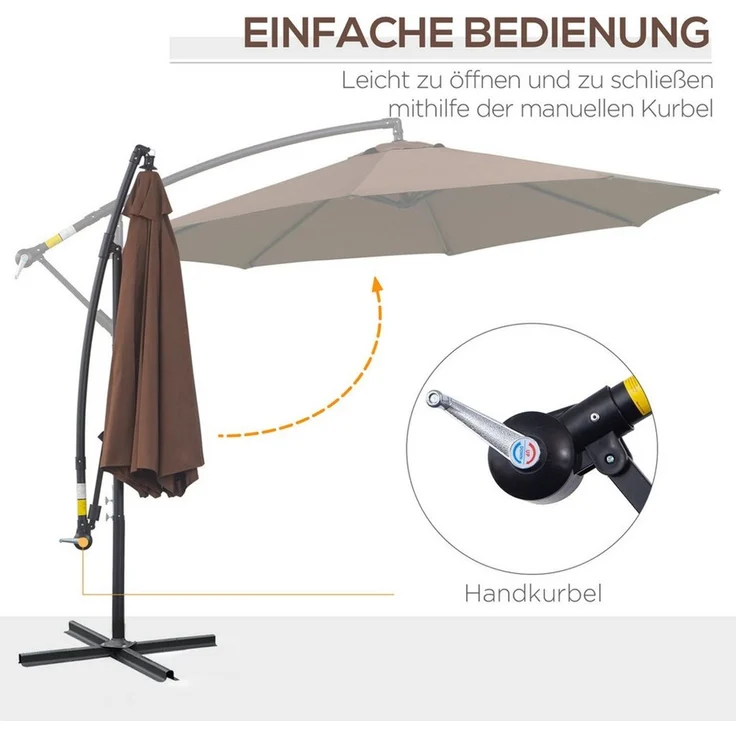 Outsunny Ampelschirm mit Handkurbel, Polyestergewebe, Kaffee, 295 x 295 cm – Bild 3