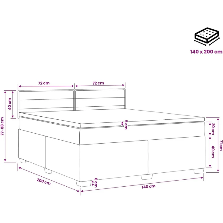 vidaXL Boxspringbett mit Matratze Hellgrau 140 x 200 cm Stoff 3450488 – Bild 11