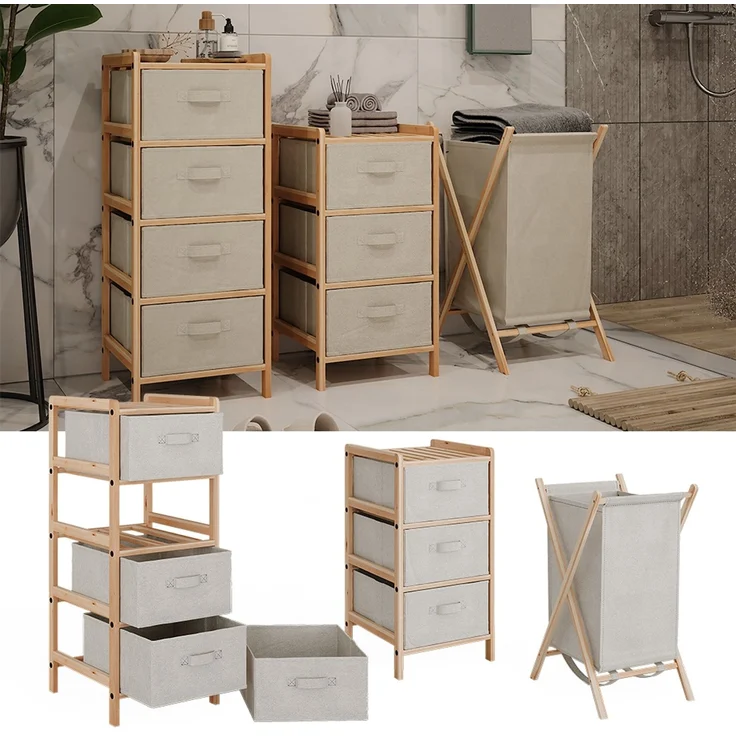 Badmöbel-Set Bruno Beige 3 Teile Vicco – Bild 2