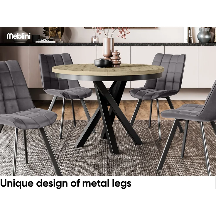 MEBLINI Esstisch Rund Ausziehbar aus Metall - 100-138x77cm - CHRIS - Weiß Matt/Schwarz Matt - Loft - Esszimmertisch Modern - Küchentisch - Ausziehtisch - Round Dining Table - Esszimmertische - Weiß Matt/Schwarz Matt – Bild 5