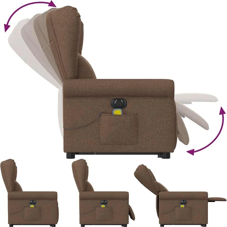 vidaXL Elektrischer Massagesessel mit Aufstehhilfe Braun Stoff 3303408 – Bild 6
