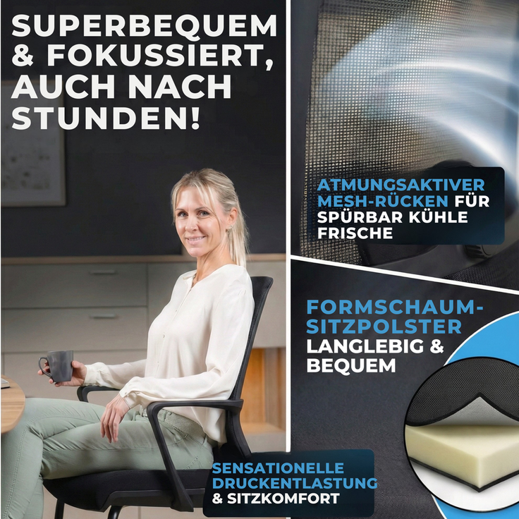 VALKENSTOL K1 - Besucherstuhl Freischwinger Schwarz mit Armlehne - Konferenzstuhl - Bürostuhl ohne Rollen - 1er Pack – Bild 2