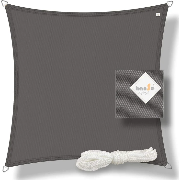 hanSe Sonnensegel Schattensegel Schattenspender UV-Schutz Quadrat 2x2m Graphit – Bild 8
