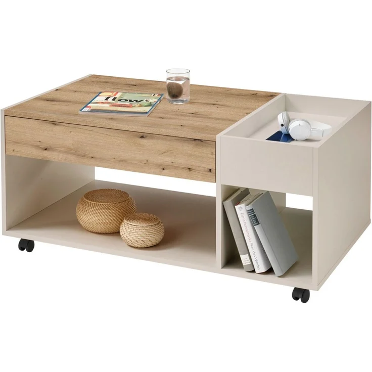 moebel-dich-auf Couchtisch EMILIA (Absetzung Artisan Eiche Dekor, ink. 4 Rollen), Breite 110 cm, Ablagefach in der Tischplatte – Bild 5