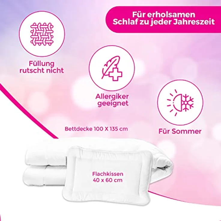 KiGATEX Babybettdecke Sommerdecke für Baby & Kind 100 x 135 + Flachkissen 40 x 60 cm –, Füllung: 100% Polyester Klimafaser, leicht, weich & bei 95°C waschbar – Bild 8