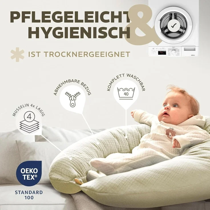 SEI Design Stillkissenbezüge Bezug Stillkissenbezug 190x30 cm Musselin BIO Baumwolle, 100% Baumwolle – Bild 4