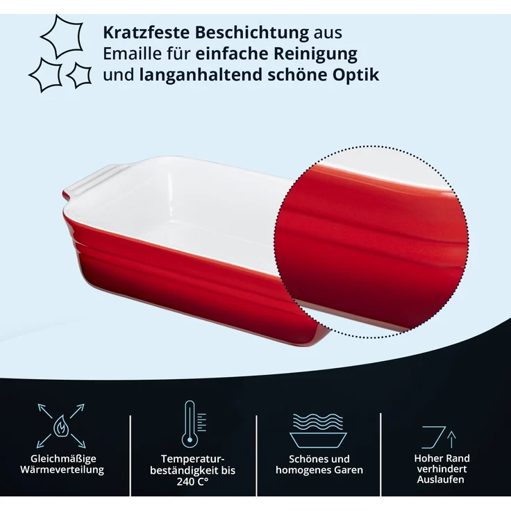 KHG Auflaufform groß 40 cm mit 3 Liter in Rot für 4-6 Personen, Ofenform Keramik Steingut rechteckig & kratzfest, Backform für Lasagne Tiramisu Aufläufe & mehr – Bild 4
