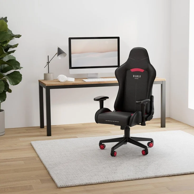 Diablo Gamer Stuhl Stoff | Gaming Stuhl Ergonomisch mit Stoffbezug, Verstellbare Armlehnen, Kippmechanismus | Schreibtischstuhl Gaming, Bürostuhl Gaming bis zu 136 kg | X-Starter | Schwarz – Bild 2