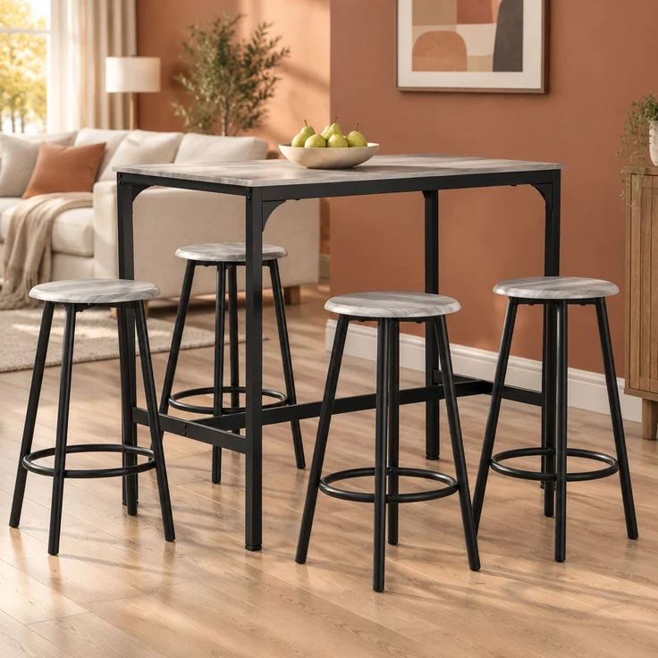 Bartisch-Set für 4 Personen 110x50x89,5 cm in Grau, MDF mit Metallgestell – Bild 2