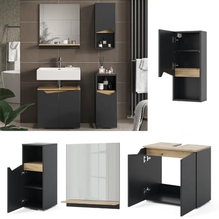 Badmöbel-Set Marelle Anthrazit 4 Teile Vicco – Bild 5