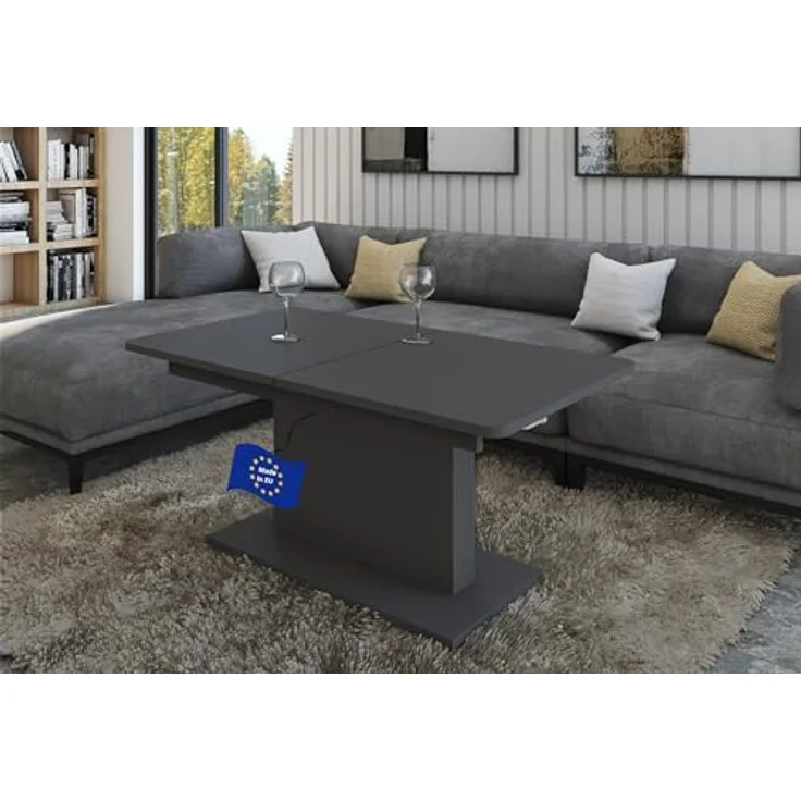 designimpex Couchtisch, Rechteckig, anthrazit, Holzwerkstoff, 126x57x70 cm, höhenverstellbar und ausziehbar – Bild 1
