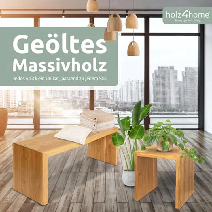 Massivholz Hocker mit Baumkante - Eiche - 40 x 40 x 45cm – Bild 7