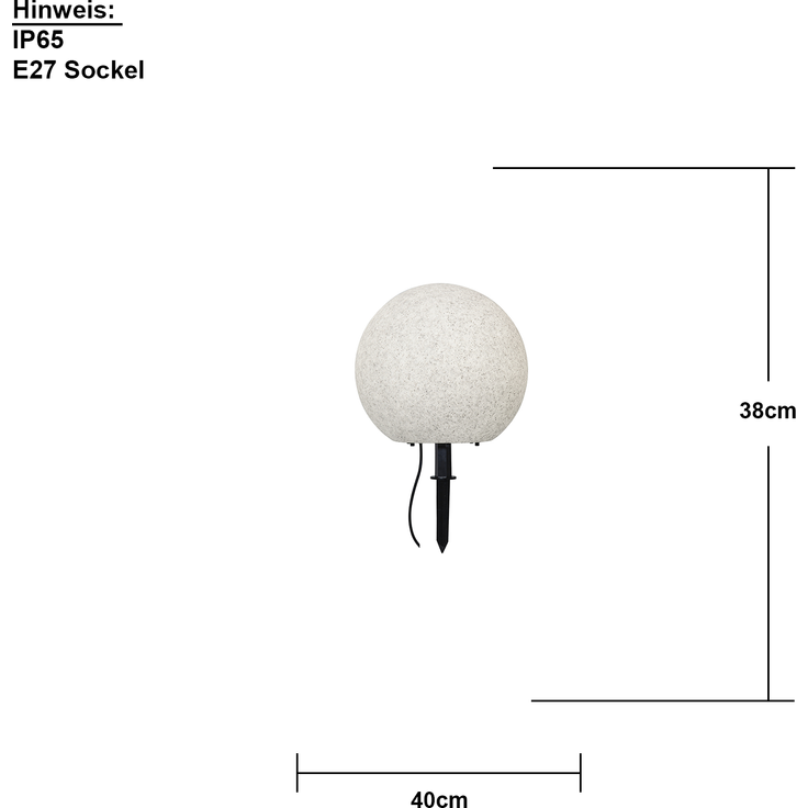 Outdoor-Kugelleuchte ,Stone' mit Erdspieß, E27, Netzbetrieb, steingrau, Ø 40cm – Bild 3