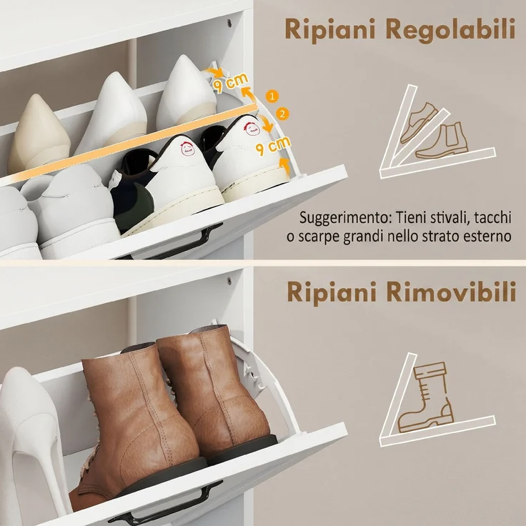 Schuhschrank, 4 Klappschubladen, platzsparend mit verstellbaren Einlegeböden, Weiß – Bild 8