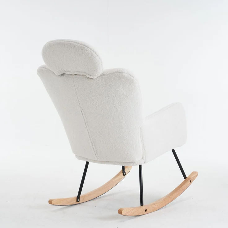 Teddy-Schaukelstuhl mit Kopfstütze, ergonomisch, leise & stabil, Holzrahmen mit Metallbasis, ideal für Wohnzimmer – Bild 7