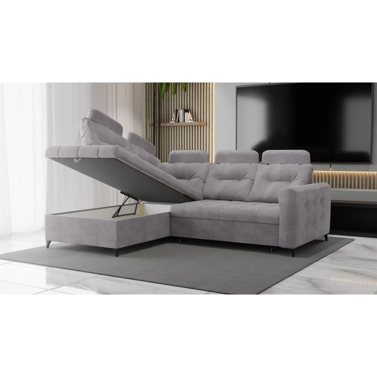Ecksofa Schlafsofa Sofa WENDIE Stoff Hold Me Dunkelgrau Ottomane Links – Bild 3
