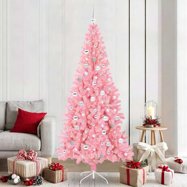 vidaXL Weihnachtsbaum mit LED-Beleuchtung Rosa 210 cm PVC und Stahl 3396443 – Bild 1