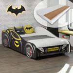 Kids Collective Autobett 70x140, 80x160 cm Kinderbett Jugendbett mit Rausfallschutz (Spielbett Batman Batmobil Bat Car Auto), Bett in schwarz Kinderbett 70x140 cm mit Matratze