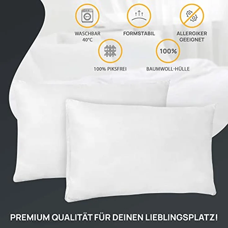LILENO HOME Federkissen 40x80 cm [2er Set] - Kissen 40x80 cm aus Federn als Kopfkissen, Schlafkissen u. Bettkissen perfekt für Allergiker und Kinder - Federkernkissen mit je 600 g – Bild 5