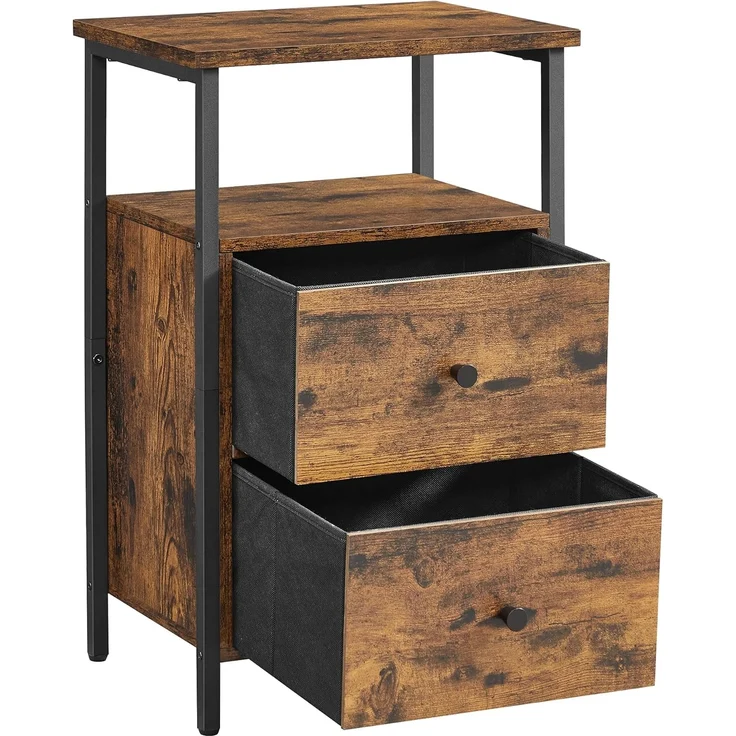 Vasagle Nachttisch, Beistelltisch, mit 2 Schubladen, für Schlafzimmer, Wohnzimmer, Industrie-Design, vintagebraun-schwarz LET521B01 – Bild 8
