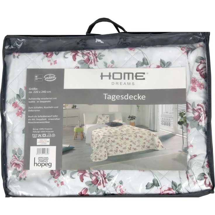Tages-Decke XXL (220x240 cm) mit wattierter Zwischenlage, in verschiedenen gesteppten Patchwork Designs, Überwurf Steppbett (Living) – Bild 2