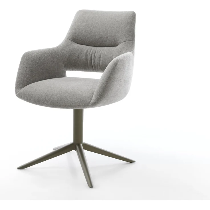 Drehstuhl Yago-Flex mit Armlehnen Strukturstoff Soft Grau Fußkreuz Effektfinish Titan 360° drehbar Wippfunktion Taschenfederkern – Bild 1