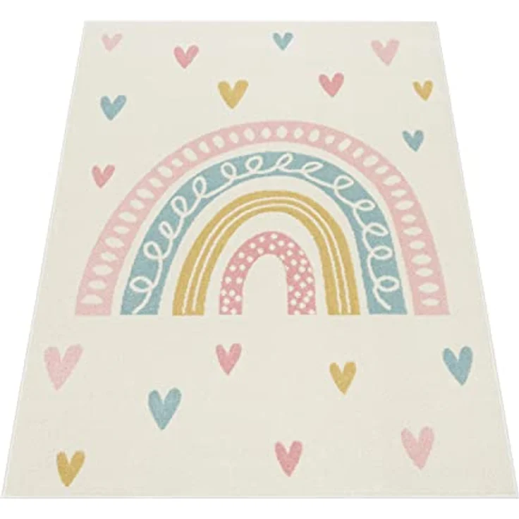 Paco Home Kinderteppich Nino 887, rechteckig, Höhe: 13 mm, Kurzflor, Spielteppich, Motiv Regenbogen & Herzen, Kinderzimmer – Bild 6