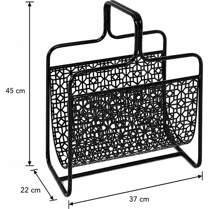 Haku Zeitungsständer aus Metall, schwarz lackiert, Art-Deco-Stil mit Bügelgriff, freistehend, belastbar bis 10 kg, 37x22x45 cm – Bild 4