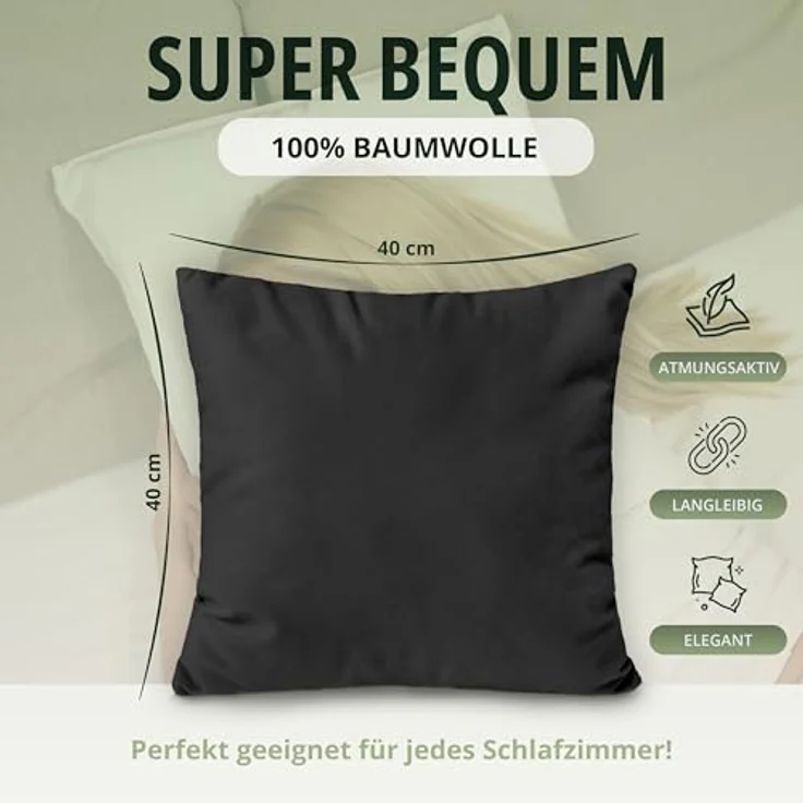 NatureMark Kissenbezüge 2er Pack Jersey Kissenbezug Kissenhülle, (2 Stück), Kissenhülle in vielen Größen und Farben (40 x 40 cm, Schwarz) – Bild 4
