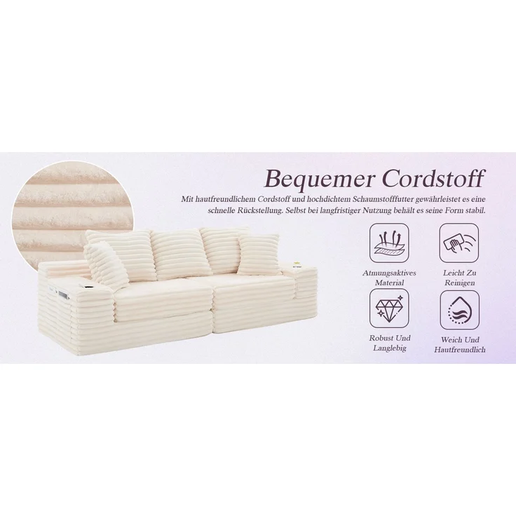 ZUBALIYA Schlafsofa 98x87 cm, mit Stauraum, mit Treppe, mit Leiter, mit Cordbezug, mit Schaumstoffpolsterung, Beige – Bild 15