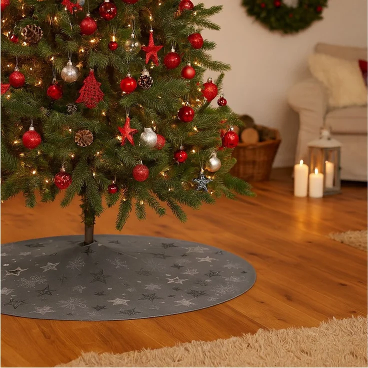 texpot Tischdecke Weihnachtsbaumdecke Stickerei Sterne Winter Weihnachten Deko (1-tlg) – Bild 3