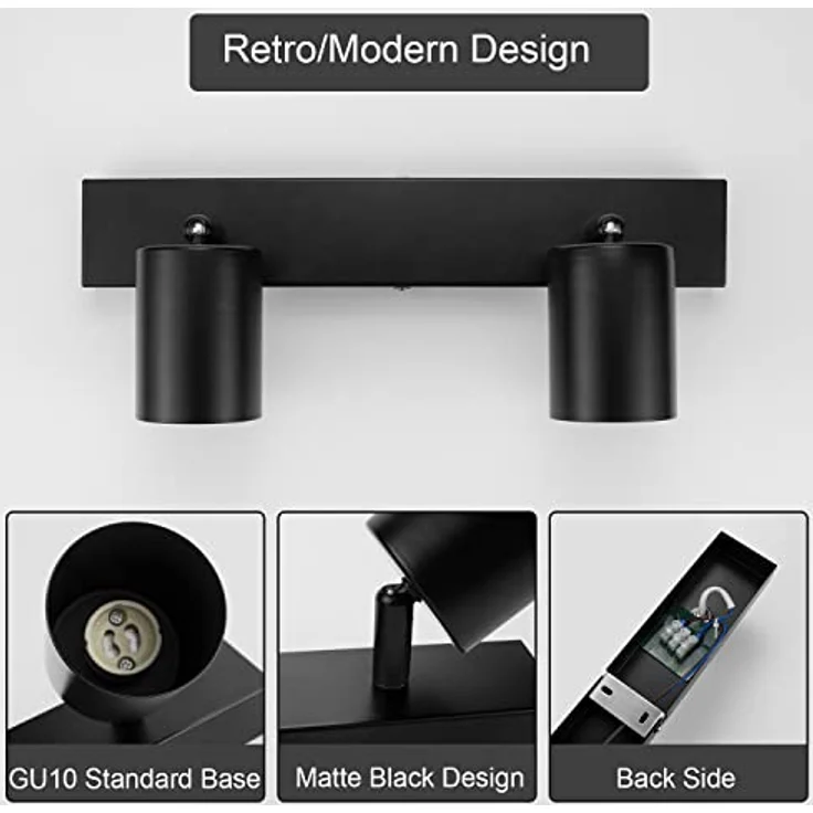Dehobo Led Deckenstrahler Schwenkbar 350° - Deckenstrahler 2 Flammig Deckenleuchte GU10, LED Wandstrahler Schwarz, Spotlight Lampe Deckenlampe für Wohnzimmer Schlafzimmer Küche, Nein GU10 Leuchtmittel – Bild 7