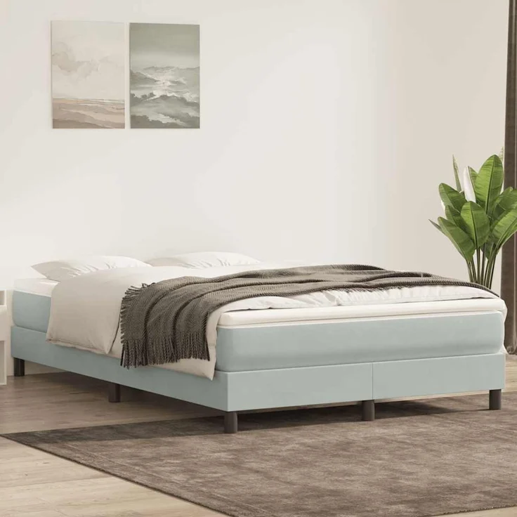 vidaXL Boxspringbett ohne Matratze Hellgrau 140x220 cm Samt 3315873 – Bild 1