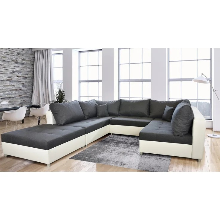 Wohnlandschaft Sofa ANDRO mit Schlaffunktion Weiss-Dunkelgrau / Speed