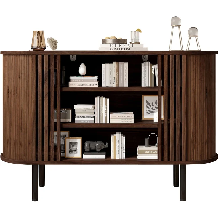 ZUBALIYA Sideboard 120x40x80 cm, aus MDF / Spanplatte, Walnuss – Bild 10