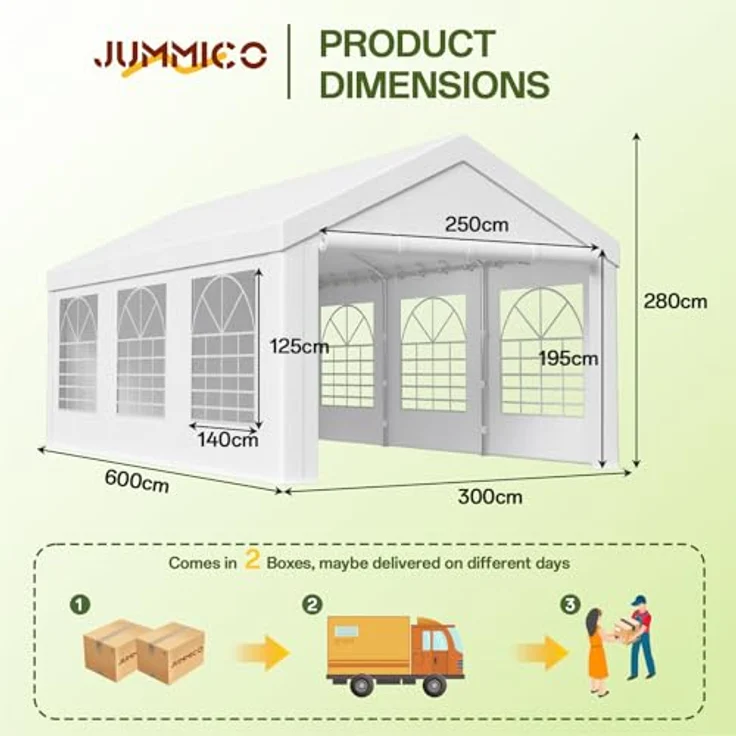 JUMMICO Pavillon Partyzelt 3x6 Wasserdicht Stabil PE Plane 450 N 170g Gartenzelt UV Schutz 50+ Zelt Festzelt Bierzelt Gartenpavillon für Garten, Party, Festival, Hochzeit, weiß – Bild 6