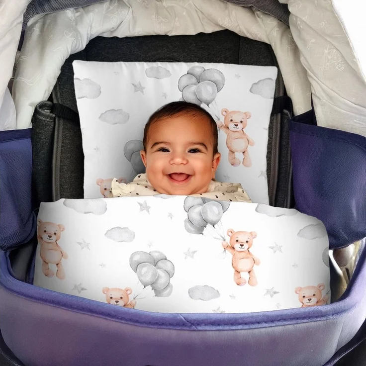 Amilian Babybettwäsche Kinderwagenset - 2tlg. Kinderbettwäsche - 80x80cm + 35x40cm, 100% Baumwolle, 2 teilig, Bettwäscheset für Kinderwagen, Wiege, Babybett - Baby Bettwäsche – Bild 3