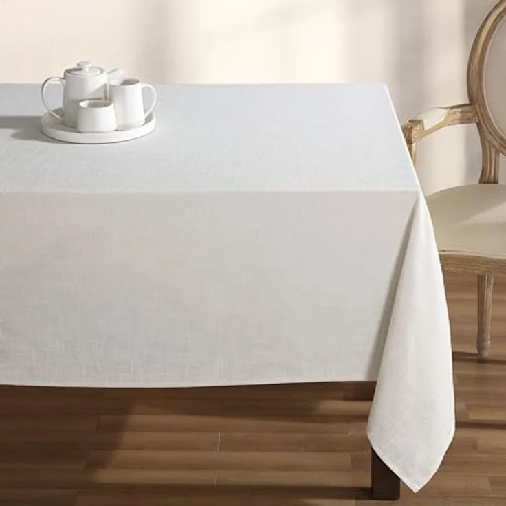 Laura Ashley Harper Luxuriöse Glatte Stoff-Tischdecke für formelle oder legere Abendessen, Urlaub, Bankett, Hochzeit oder Party, 152,4x213,4 cm, Elfenbeinfarben – Bild 3