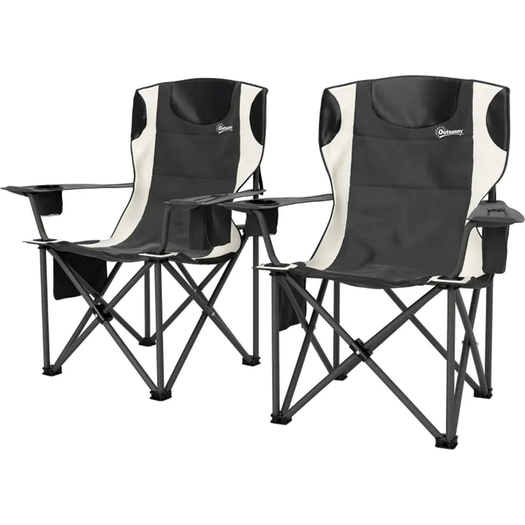 2er Set Faltstuhl faltbar Campingstuhl mit Armlehnen Getränkehalter Kopfstütze Kühltasche Outdoor Klappstuhl bis 120kg belast gepolstert Angelstuhl Gartenstuhl für Garten Camping--Schwarz--94x62x100cm--YOUDENOVA