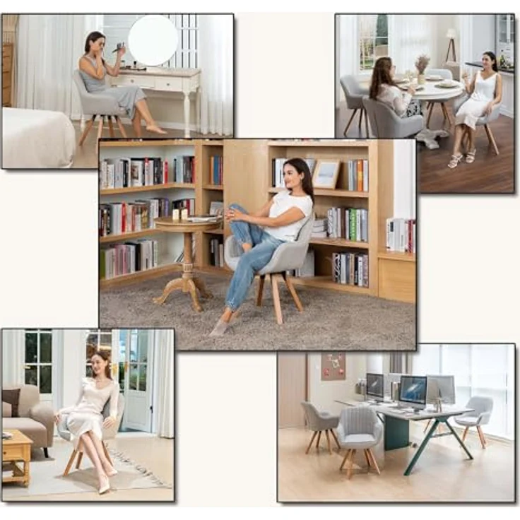 MEUBLE COSY Esszimmerstühle Drehbar 2er Set Küchenstuhl Polsterstuhl Drehstuhl mit Armlehne Sessel Schminkstuhl aus Stoff Massivholzbeine für Esszimmer Wohnzimmer Arbeitszimmer, Beige – Bild 5