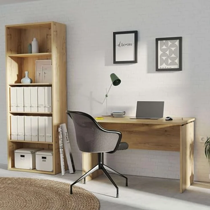 Muebles Pitarch | Bücherregal für Büro oder Arbeitszimmer mit 4 Regalen, Wohnzimmer-Bücherregal, Cambrian Eiche, 196,5 x 75,5 x 33 cm (Höhe x Breite x Tiefe), einfach, elegant und robust – Bild 5