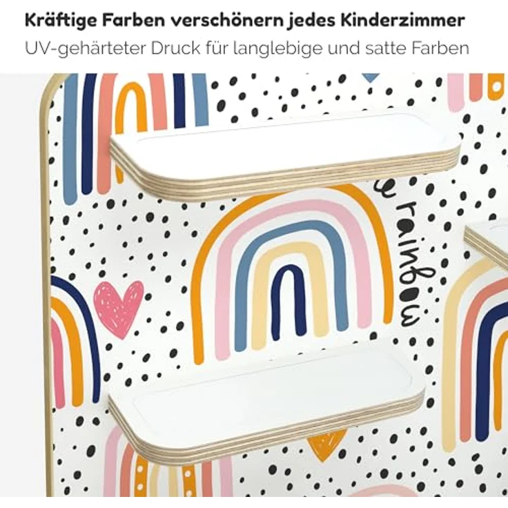 stadtecken Holzregal für Musikbox I Geeignet für die Toniebox und ca. 50 Tonies I Perfekte Tonie Aufbewahrung im Kinderzimmer I Zum Aufstellen oder Aufhängen I Follow The Rainbow, groß – Bild 6