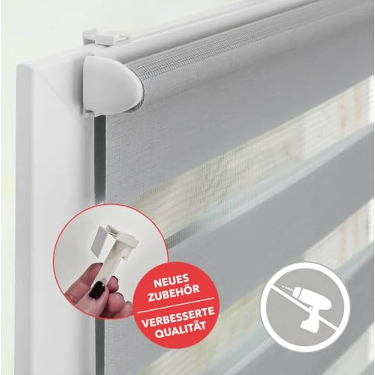 Lichtblick Sonnenschutzsysteme GmbH Doppelrollo Kopenhagen 55 cm x 150 cm (BxL) Grau modernes Duo Rollo; Klemm- und schraubbar; Lichtdurchlässig und blickdicht – Bild 6