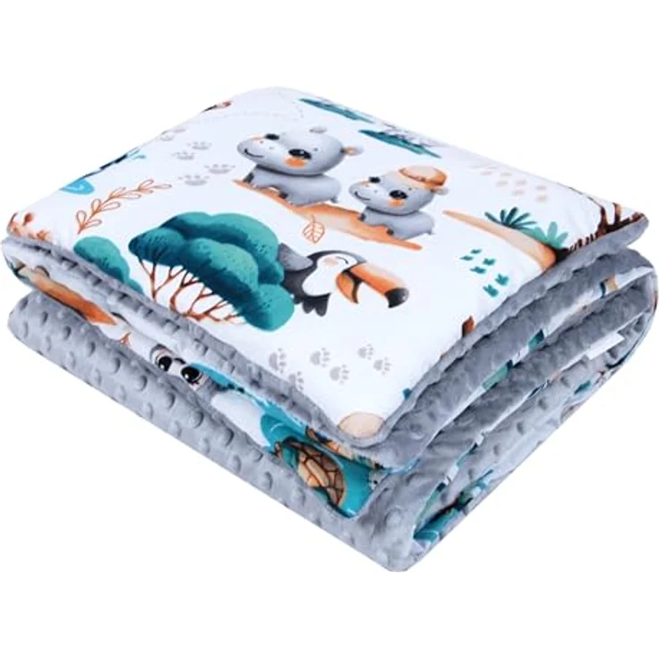 Babydecke BABYLUX Babydecke Krabbeldecke MINKY Kuscheldecke 75x100 cm+KISSEN, BabyLux, K148 - Grau + Dschungel – Bild 5